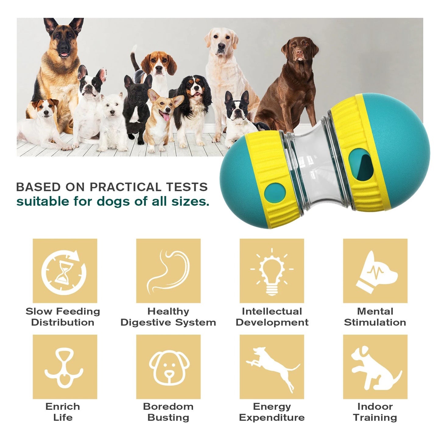 Interactive Food Dispensing Ball for Dogs - IQ-Enhancing Toy for Small, Medium, and Large Breeds, Promotes Healthy Eating and Stomach Protection