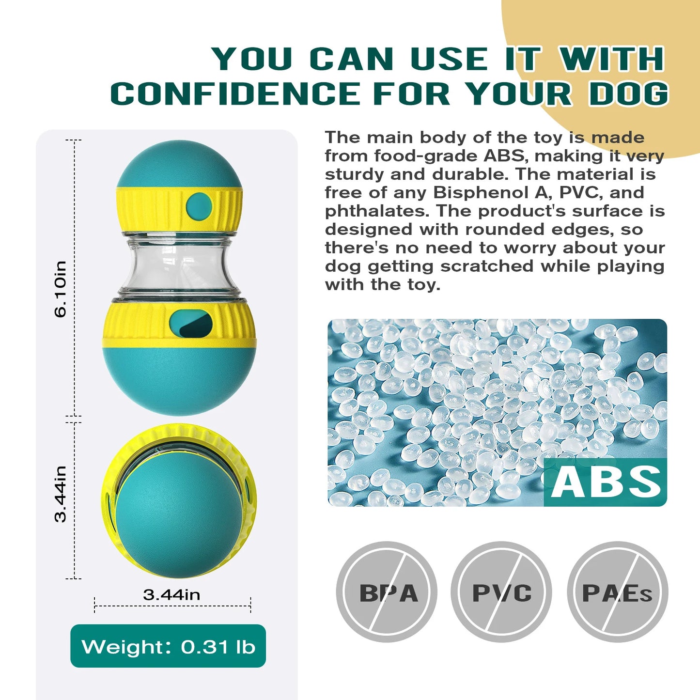 Interactive Food Dispensing Ball for Dogs - IQ-Enhancing Toy for Small, Medium, and Large Breeds, Promotes Healthy Eating and Stomach Protection