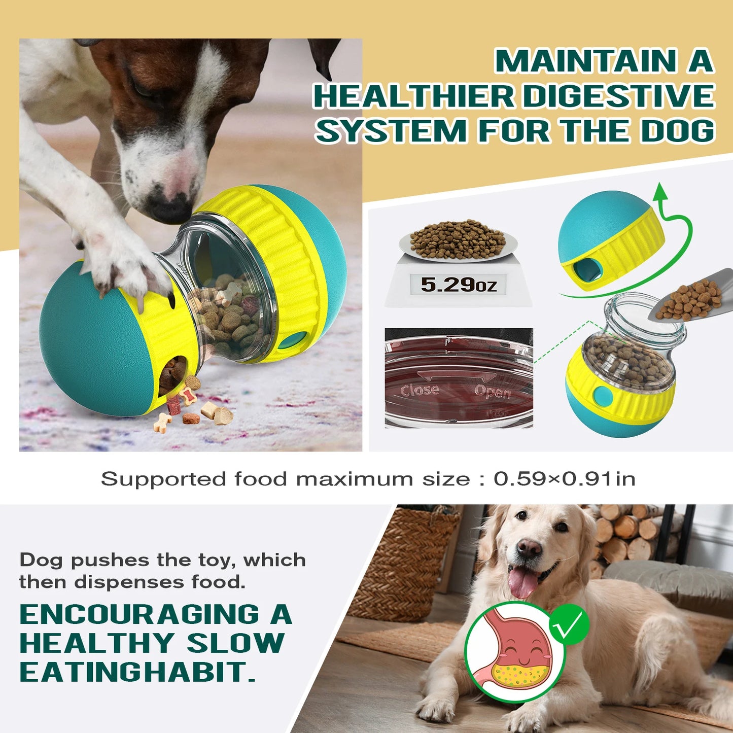 Interactive Food Dispensing Ball for Dogs - IQ-Enhancing Toy for Small, Medium, and Large Breeds, Promotes Healthy Eating and Stomach Protection
