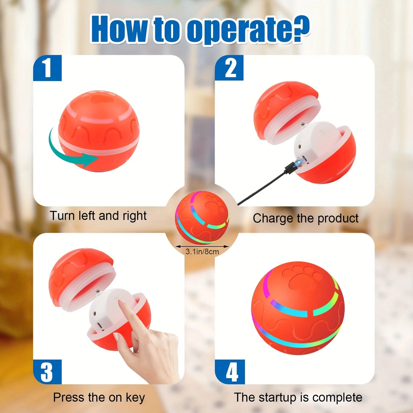 1Pc Interactive Pet Ball for Dogs - Automatic LED Flashing Motion Toy, Perfect for Playtime & Exercise, Ideal for Indoor & Outdo